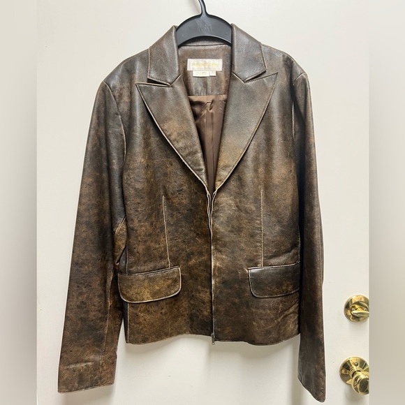 margaret godfrey Jackets & Blazers - Vtg 80s Margaret Godfrey Dark Brown Fitted Leather Blazer Jacket Women's Size 8